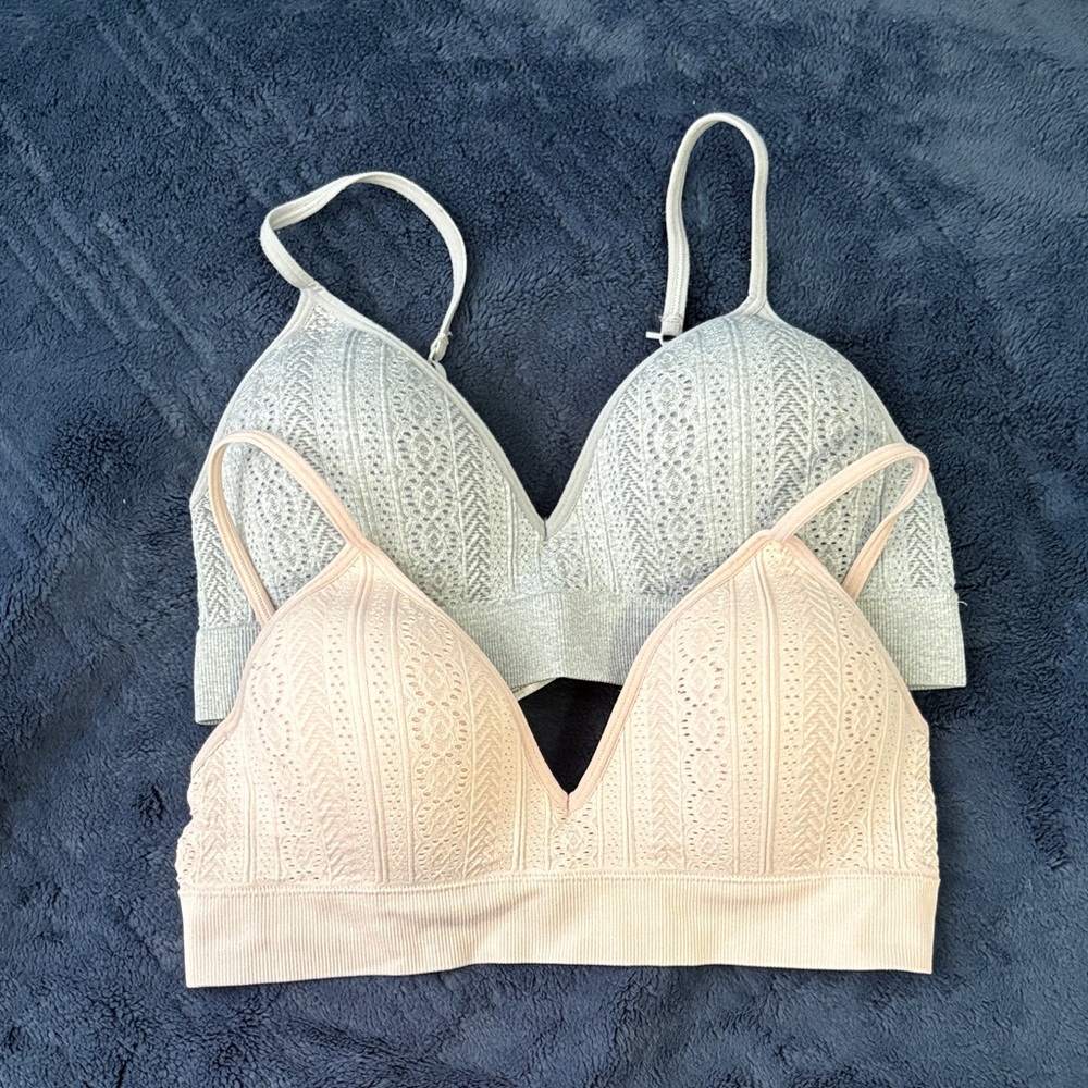 Wonder Nation Elegant Lace Bralette Set - Gray and Light Pink